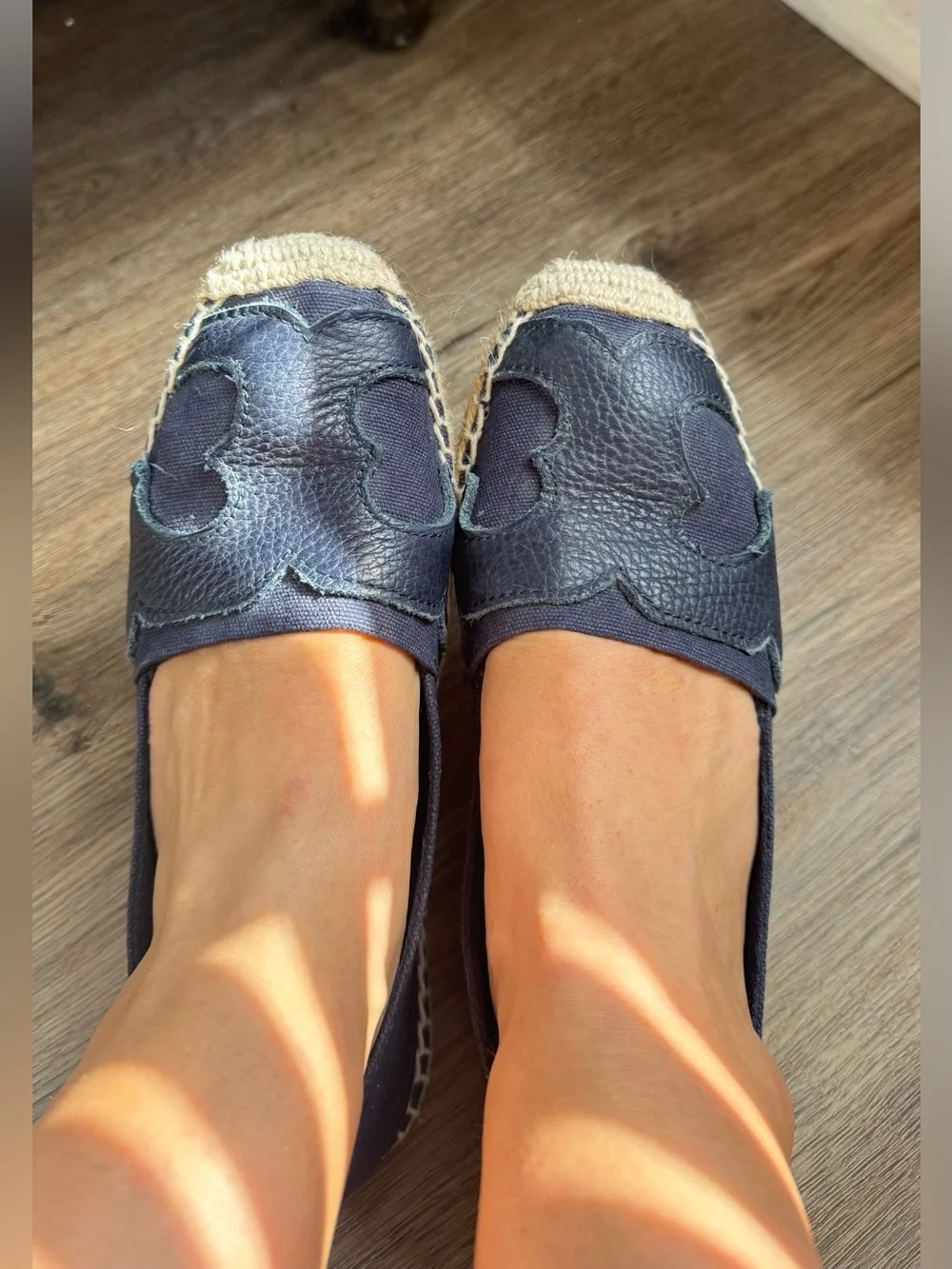 Tory Burch Navy Leather Espadrille Flats Size 8